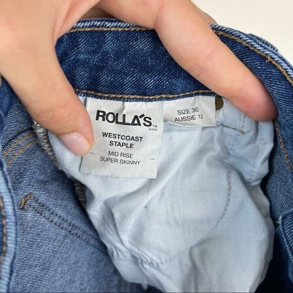 Rollas Westcoast Staple Dark Blue High Waisted Skinny Jeans Sz 30 - Picture 4 of 7